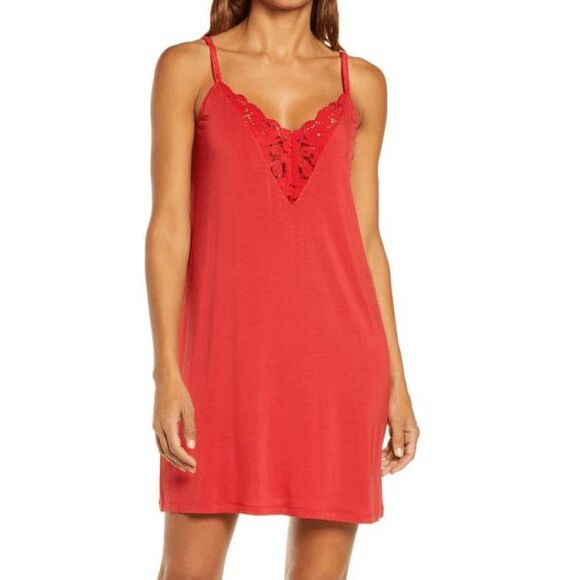 EBERJEY Women's Naya Double Lace Inset Chemise Red Women's Medium - Picture 1 of 7